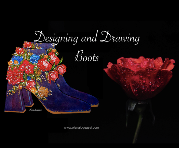 How ro design and draw boots, shoes and flats, shoe design course, online shoe design course, Olena Luggassi