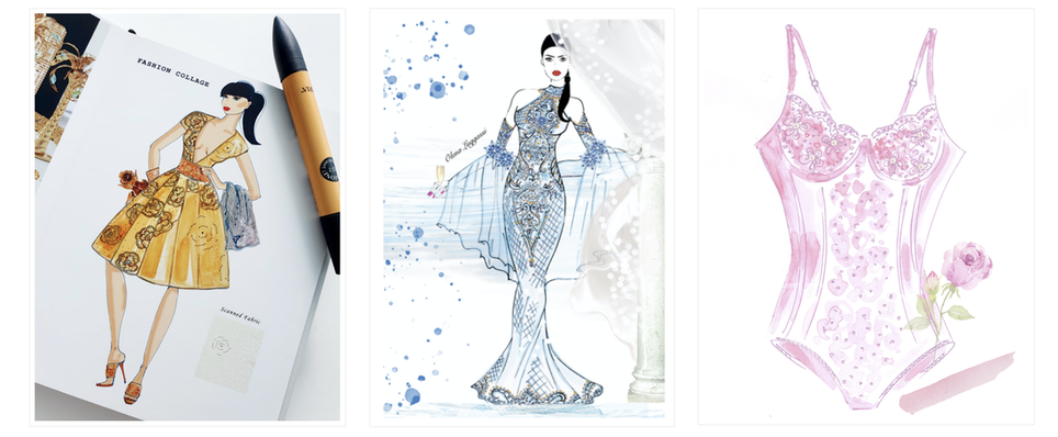 Learn to draw beautiful garments, Olena Luggassi fashion designs
