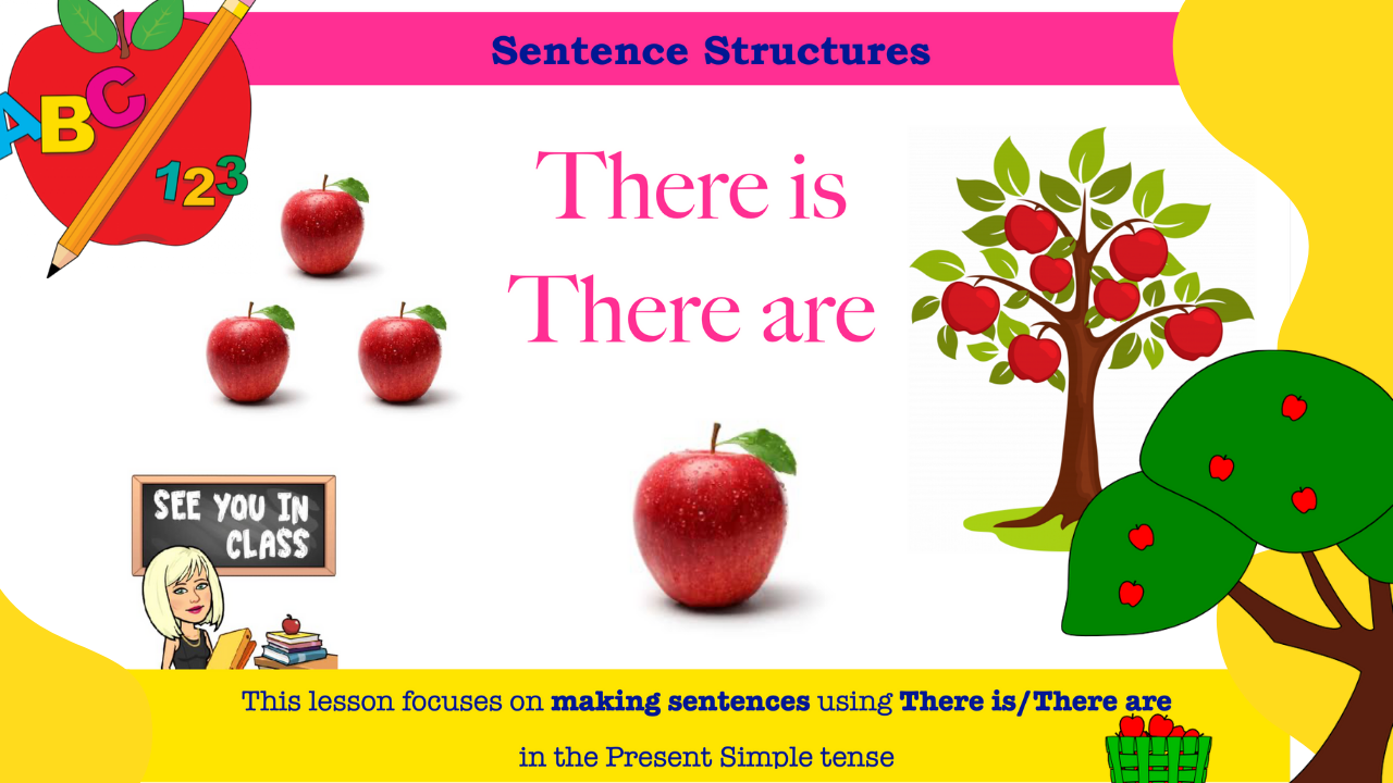 This ESL lesson is created for beginner ESL students. The lesson focuses on the sentence structure with There is/Ther are in the Present Simple Tense.  You can download a FREE pdf here 
